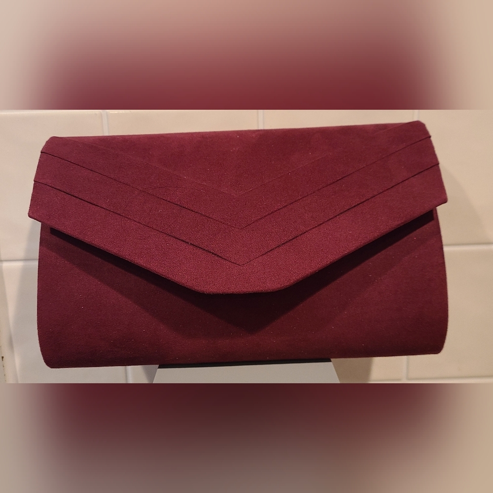 Faux Leather Suede Woman's Evening/Party Clutch Bag - Burgundy Color - Brand New
